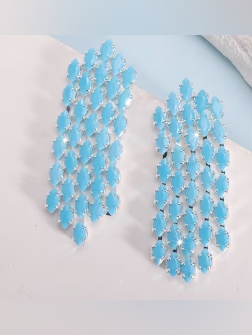 Western Earrings Blue Crystal Cascade Drop Earrings - Elegant Bohemian Earrings